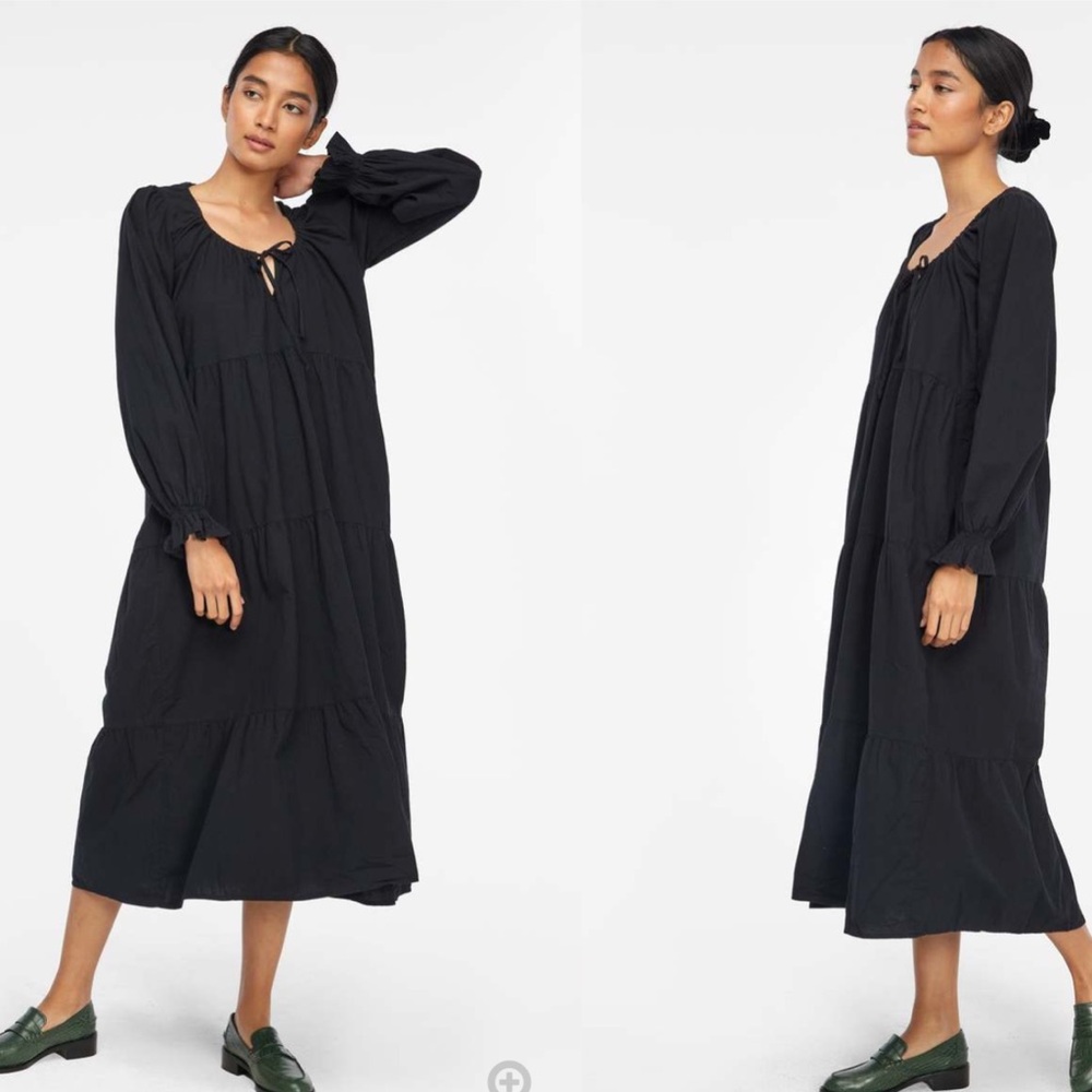 NEW LACAUSA Keyhole Neckline Tiered Cotton Dress